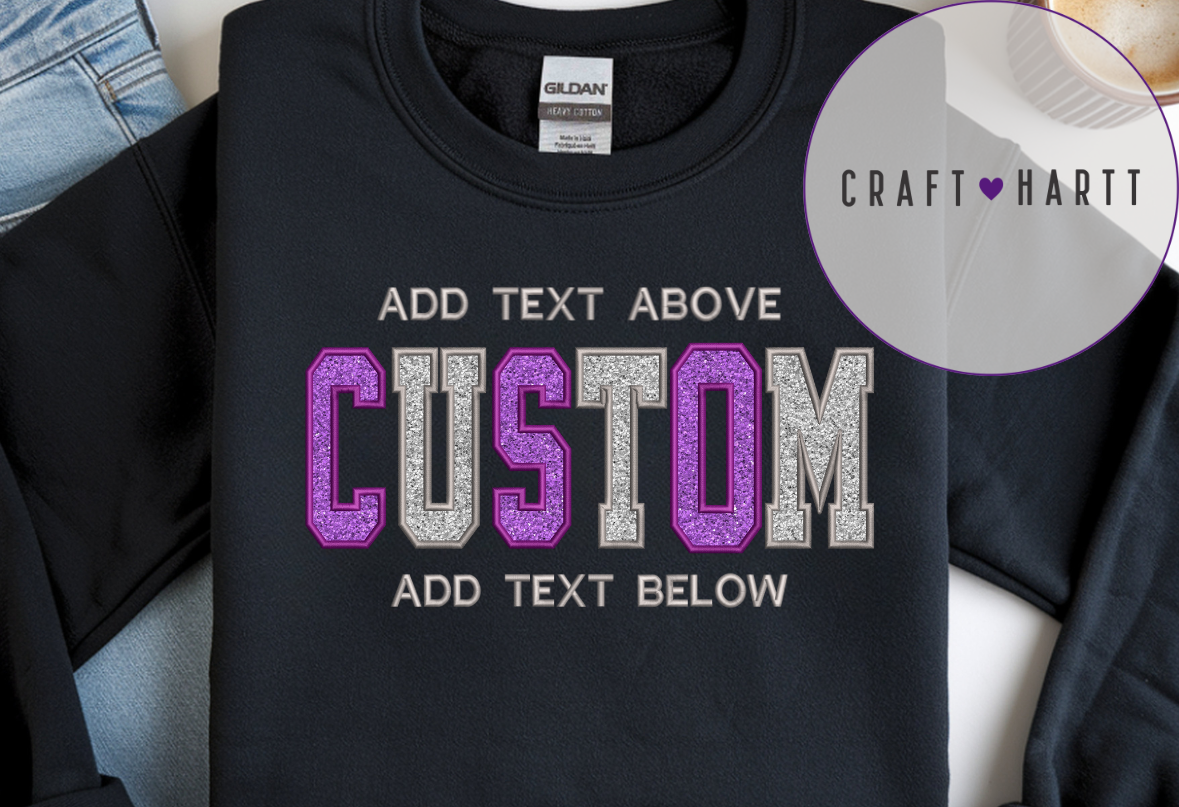 Custom Alternating Color Varsity Letter Glitter Sweatshirt