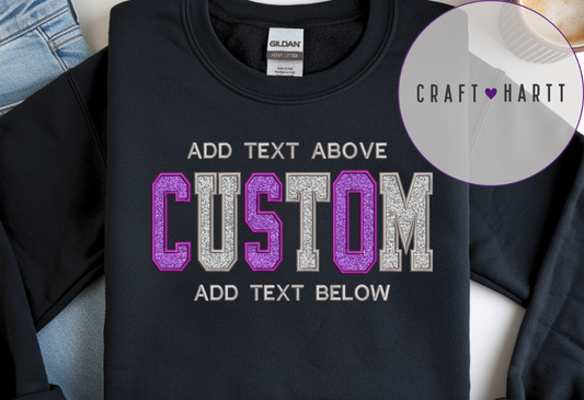 Custom Alternating Color Varsity Letter Glitter Sweatshirt